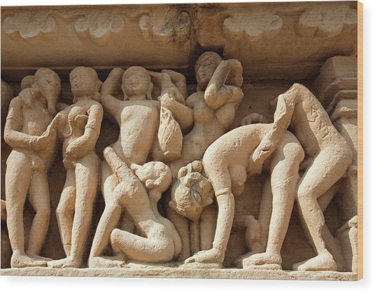 Eine der zahllosen Szenen der Tempelanlage in Khajuraho, Indien